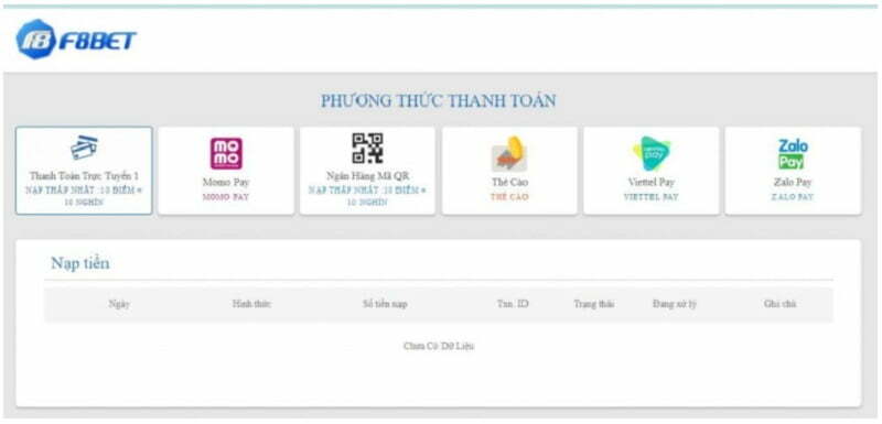 Nạp tiền f8bet thông qua ngân hàng điện tử dễ dàng